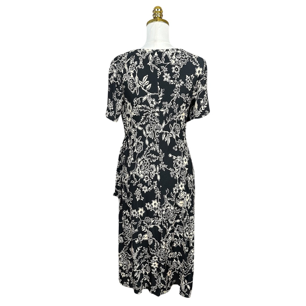 Johnny Was Womens Black Floral Side Tie Midi Dress Short‎ Sleeve Size M - Picture 5 of 7
